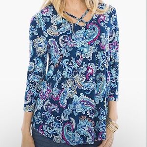 Chico's Multicolor Paisley 3/4 Sleeve Crisscross Front Flowy Blouse